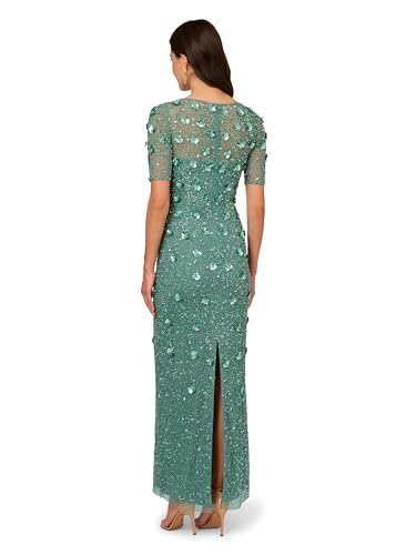 Adrianna Papell Women's Beaded Long 3D Floral Dress2