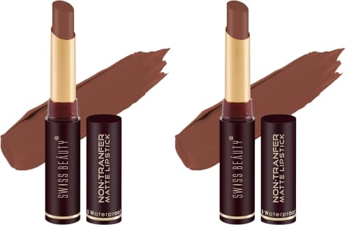 Image of Swiss Beauty Non-Tranfer Matte Lipstick, Smooth & Waterproof, Cute Nude, 2g (Pack of 2)