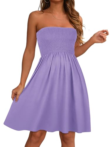 Image of elescat Summer Dresses for Women 2026 Strapless Casual Beach Cover Ups Tube Top Sundress