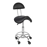 AKVOMBI Rolling Saddle Stool with Back Support, Adjustable Stool Chair with Wheels, Drafting Stool Ergonomic Stool for Esthetician Dental Lab Salon Massage Home Office, Black
