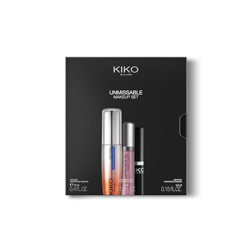 KIKO Milano Unmissable Makeup Set, Kit De Maquillaje: Máscara De Pestañas Y Delineador De Ojos Resistentes Al Agua, Labial Líquido Mate