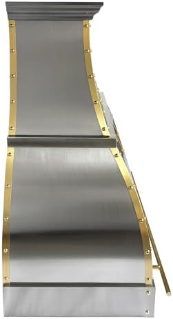Stainless Steel Range Hood with Pot Rail Wall Mount 48'' W,36'' H, CT Copper Tailor Custom Handmade Metal Kitchen Vent Hood, With 4-Speed Exhaust Fan & LED Light,SH1-2-C-2TR-AH - 3
