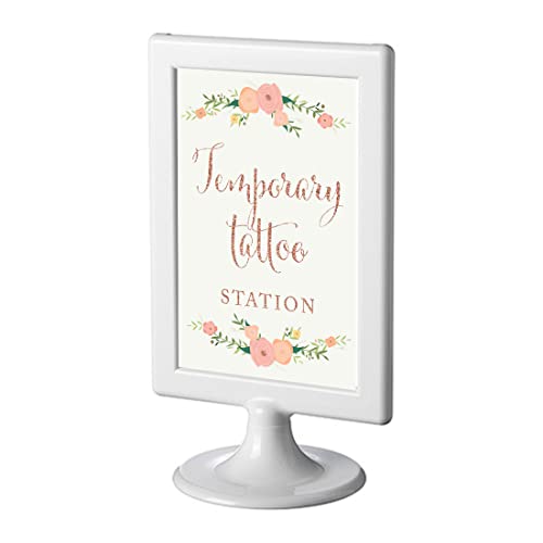 Andaz Press Framed Wedding Party Signs, Faux Rose Gold Glitter with Pink Peach Florals, 4x6-inch, Temporary Tattoo Station, 1-Pack