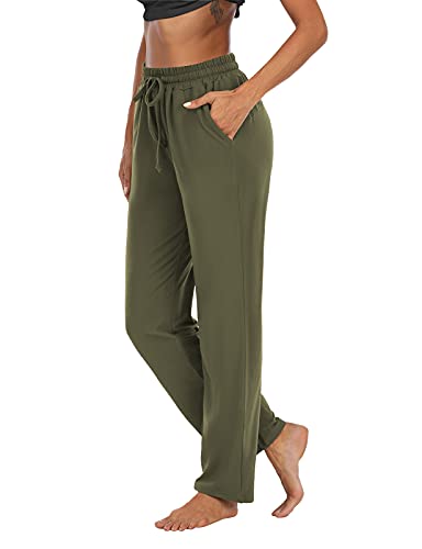 Sarin Mathews Womens Yoga Sweatpants Straight Wide Leg Workout Joggers Pants Drawstring Loose Lounge Pants With Pockets Armygreen S #TOP1