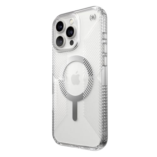 Image of Speck Presidio Clear MagSafe Case - Slim iPhone 16 Pro Max Case - No-Slip Grip - 13ft Drop Protection - Clear /Chrome