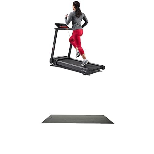 Image of Sunny Health & Fitness Interactive Slim Folding Treadmill with 12-Level Auto Incline, Advanced Brushless Technology SF-T722022 + Home Gym Foam Floor Protector Mat