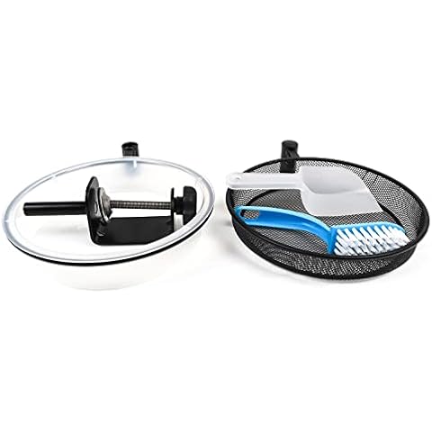 SOLULA 9"" Deck Mount Metal Bird Bath Feeder and 7"" Water Bowl, with Brush and Scoop Bonus, Outdoor Feeder, Metal Mesh Tray and Water Bowl, Adjustable, Heavy Duty Rail Clamp, Attracts Birds, Silver Cover