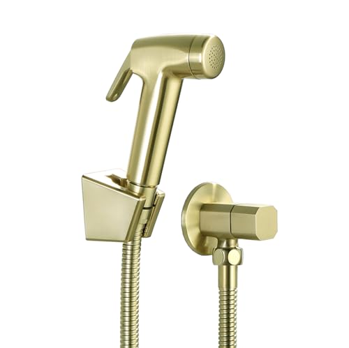 TYMYW Handheld Bidet Sprayer for Toilet with 1.5M Shower Tube Wall-Mounted Toilet Douche Spray Kit for Bathroom Brushed Gold
