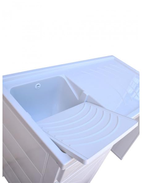 Yellowshop | Mobile lavanderia in resina Top Line – Pilozza con vasca SINISTRA e vano portalavatrice Bianco – Soluzione completa per la lavanderia con lavatrice a carica frontale