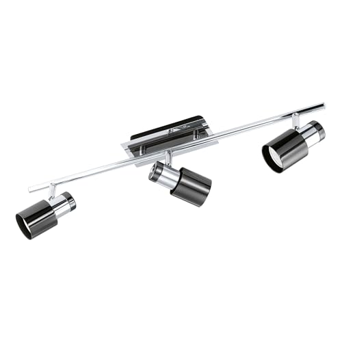 Image of Eglo LED Ceiling Lamp Davida 1, 3-Light Ceiling Fixture, Metal Ceiling spot in Chrome, Nickel-Black, Living Room lamp, spot Including GU10 Bulb, Warm White