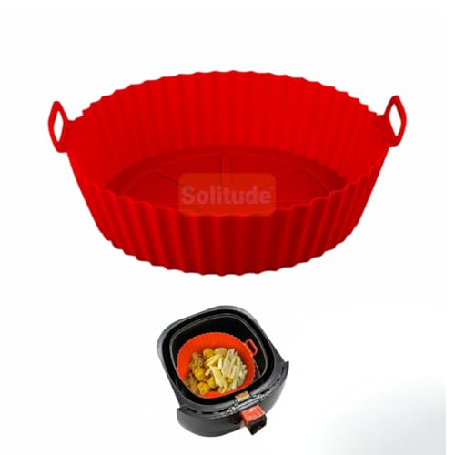 Image of Solitude Air Fryer Liner I Round Silicone Basket Baking Tray I Pot with Ear Handles I Nonstick Reusable Heat Resistant I Cooking Oven Insert Accessories - Multicolor (8 Inch, 1 Piece)