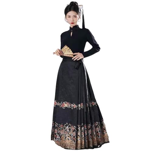 Jupe Visage de Cheval amincissante et chaude style chinois Hanfu taille haute