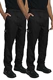 Chef Code 2-Pack Chef Cargo Pants with Wide Elastic Waist and Drawstring, Zipper Fly (Black, Medium)
