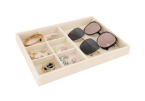 Svea Display Premium Grade Beige Velvet Jewelry Organization Tray Multifunction 6 Grid Open Tray Drawer Insert Closet Divider Stackable Organizer - Thumbnail 6