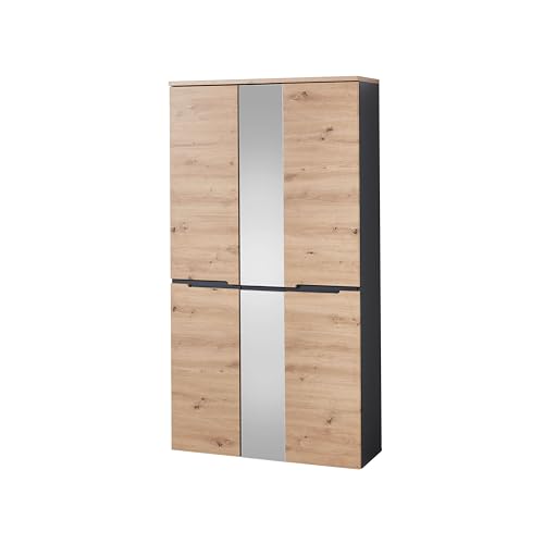 Stella Trading MEMPHIS Garderobenschrank mit Spiegel in Artisan Eiche Optik, Graphit - Moderner Flurgarderoben Schrank mit viel Stauraum - 105 x 192 x 38 cm (B/H/T) Stella Trading MEMPHIS Garderobenschrank mit Spiegel in Artisan Eiche Optik, Graphit - Moderner Flurgarderoben Schrank mit viel Stauraum - 105 x 192 x 38 cm (B/H/T)