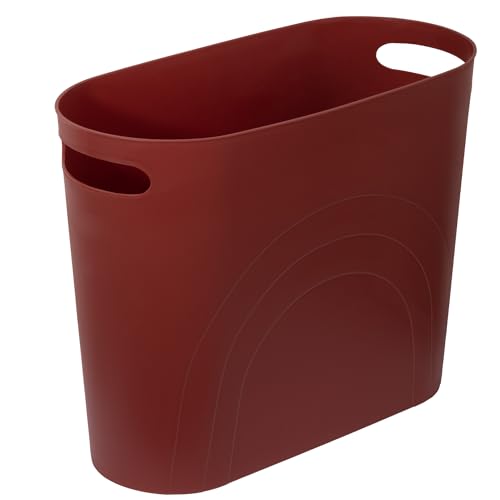 Image of rejomiik Small Trash Can, 3.5 Gallon Slim Garbage Can Plastic Waste Basket with Handles Container Bin for Narrow Spaces Bathroom, Bedroom, Kitchen, Office at Home, Red