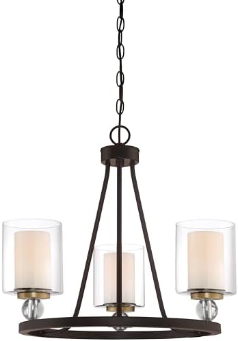Minka Lavery 3077-416 Studio 5 Chandelier, 3-Light, 300 Total Watts, 22-in H x 19-in W, Painted Bronze with Natural Brushed Brass