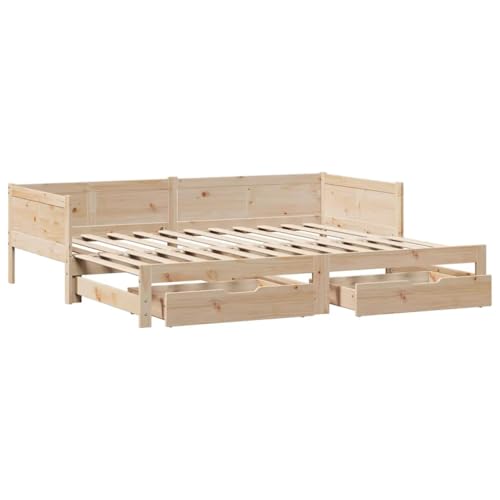 vidaXL Lit de jour, canapé-lit extensible avec tiroirs, sans matelas et sommier à lattes, 90 x 190 cm, en pin massif