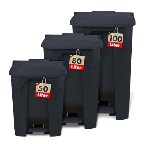 casa pura Poubelle de 100 litres, couvercle gris, poubelle pour cuisine et bureau, système de tri...