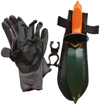 Calces365 13 Serrated Metal Detecting Edge Digger with Detecting Gloves and Pinpointer Clip