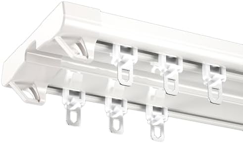 Double Curtain Rod Set - Ceiling or Wall Mounted Curtain Rail with Rollers & End Caps, Ideal for Room Dividers, Smooth Operation & Durable Design for Home Decor