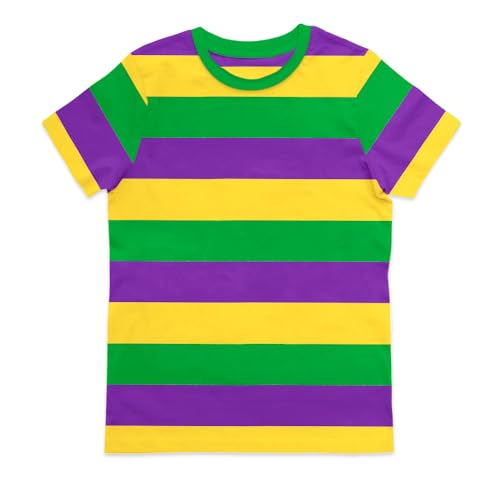 Kids Mardi Gras Shirts Short Sleeve Green Purple Yellow Striepd Graphic Fat Tuesday Carnival Tops 7-8 Years
