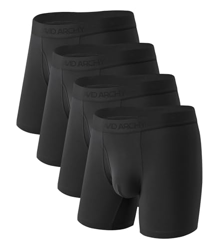 DAVID ARCHY Men's Bamboo Rayon Underwear, 1.5' Wide Waistband No Ride Up Boxer Briefs with Extended Pouch 4 Pack (Black, XL)