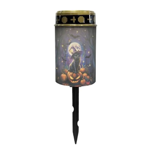 Image of Cemetery Solar Lights Water Resistant, Witch Black Cat | Water Resistant LED Flameless Candle, Grave Lights Solar Powered Landscape Lights for Grave Memorial Gift