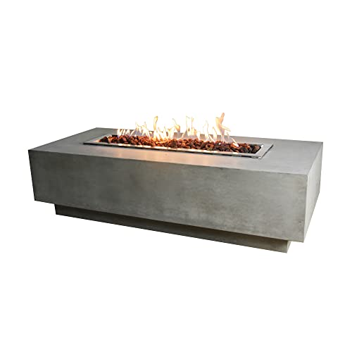 Elementi Granville 60 Inch Rectangular Concrete Natural Gas Fire Pit Table + 42 Inch Stainless Steel Fire Pit Cover + Tempered Glass Wind Screen Guard #TOP1