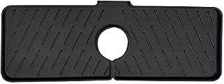 TOFBS Silicone Sink Faucet Mat for Kitchen Sink Splash Guard, Bathroom Faucet Water Catcher Mat, Sink Draining Pad Behind Faucet, Drip Protector Splash Countertop Protection Rubber Drying Pad (Black)