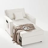 YODOLLA 3-in-1 Convertible Chair Bed, Sleeper Chair Bed, Pull Out Sleeper Chair Beds, Adjustable Single Armchair Sofa Bed with Side Pocket and Adjust Backrest Into a Sofa, Fluffy White