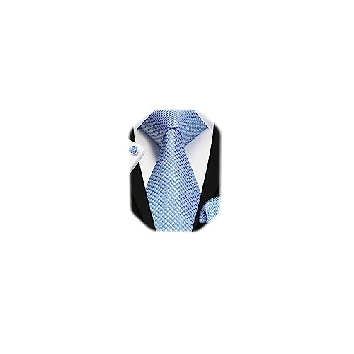 Image of HISDERN Mens Ties Set Stripe Plaid Ties for Men and Pocket Square Cufflinks Formal Silk Necktie Wedding Business