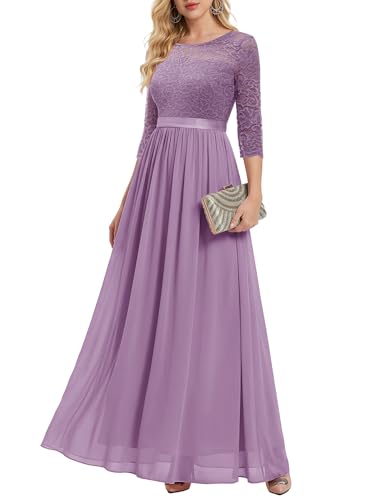 Women Long Sleeve Formal Wedding Guest Mother of Bride Dress Purple XS