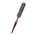 KFHENSOMR Small Boar Bristle Round Brush for Blow Drying, 1.3 inch Portable Soft Natural Boar Bristle Hair Brush with Wood Handle for Short/Thin Hair Women Men Beard Curling Volumizing Detangling