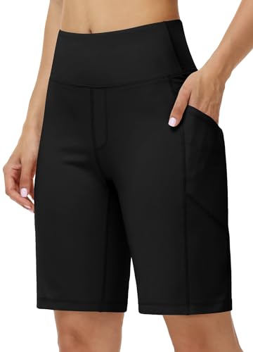 WILLIT Shorts Damen Kurze Hose Sporthose Bermuda Shorts Yogahose High Waist Laufshorts Traininghose Freizeit Fitness Running Gym mit Taschen Schwarz L