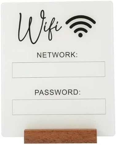 1Pc White WiFi Password Sign,Acrylic Table WiFi Sign for Home,Chalkboard Style Password Board,Table Centerpieces Decor for Home Office Business and Store Signs (no Base)