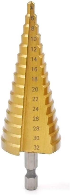 Zestaw wierteł stopniowych z rowkiem spiralnym, 1 szt. HSS Stal Tytan Wiertła Stopniowe Stożkowe Narzędzia Cięcia Stal Obróbka Drewna Drewno Metal Wiercenie(4 32mm)