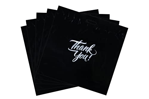 Infinite Pack Black 12"x15" (100pcs) Thank You plastic Merchandise Bags Die-Cut Handles, Perfect for Retail Shopping, Boutiques, Goodie bags, and Gift Packaging & Favors, 1.75 mil Reusable Plastic Bag