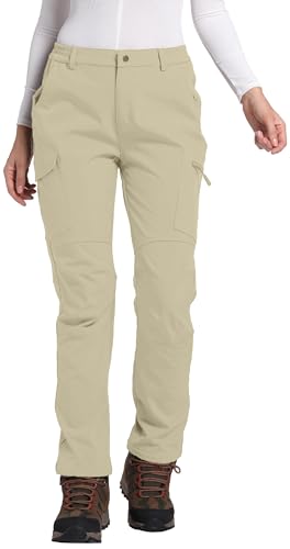 Women's Polar Fleece Lined Waterproof Hiking Pants Insulated Softshell Warm Outdoor Winter Snow Ski Pants