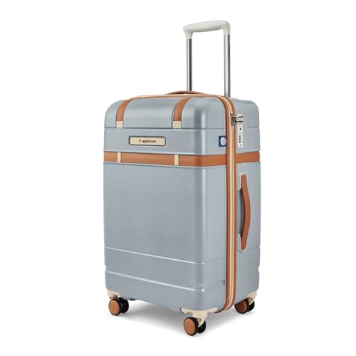 Image of uppercase Chester Medium Size Trolley Bag for Travel | 360 8 Wheels Hard Luggage with TSA Lock, Anti-Theft Zippers | Hard Sided Polycarbonate Suitcase for Both Men & Women (Grey)