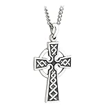 Biddy Murphy 925 Sterling Silver Men's Celtic Cross Necklace, Black Oxidized Patina Detail, Traditional Fine Irish Jewelry, 18' Inch Chain, Made in Ireland