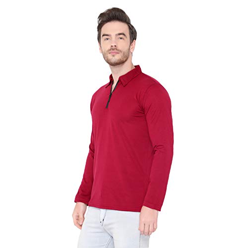 Image of Men's Cotton Blend Full Sleeve Zip Neck Polo T-Shirt (Pack of 1)