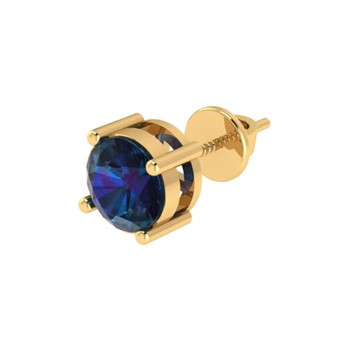 Image of Single Stud For Men & Boys | Gold Plated Pure 925 Sterling Silver Earring | 6mm X 6mm Round Shaped Gemstone Single Screwback Stud | Gift for Men & Boys | Model ERSMY00935