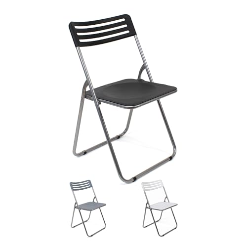 THE SECRET HOME - Silla Plegable de Metal y PP – Alto. 80 cm x Ancho. 45 cm – Asiento Auxiliar para el Hogar - Fácil Limpieza - Ideal para Interior/Exterior - Color Negro