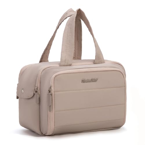 Montana West Travel Toiletry Bag for Women, Large Wide Open Puffy Makeup Bag Organizer with Brush Holder, Waterproof Lining, Lightweight Cosmetic Bag for Travel Essentials