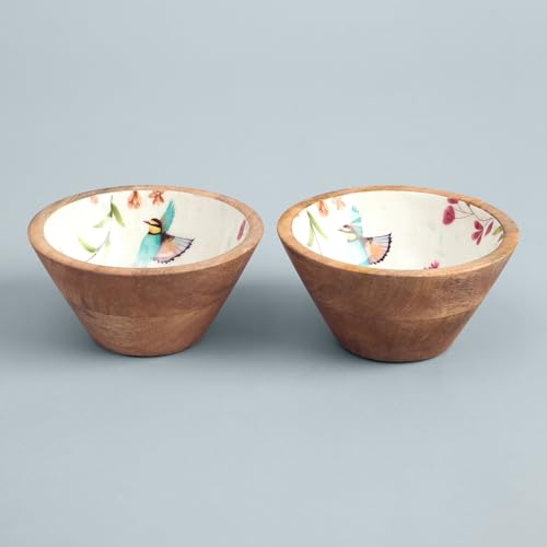 Image of SAAGA Mango Wood Nuts Bowl Set of 2-6 x 3 Inch Decorative Wooden Snack & Dry Fruit Bowls | Soup Serving Katori for Kitchen & Dining - Garcinia Papyrus Finish