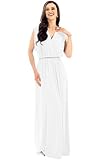 KOH KOH Plus Size Womens Long Cocktail Empire Waist Short Sleeve Formal V-Neck Bridesmaid Summer Flowy Bridesmaids Wedding Guest Grecian Gown Gowns Maxi Dress Dresses, Ivory White 2XL 18-20