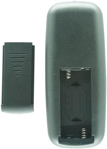 belakang view of the remote control with the battery cover removed, showing the empty battery compartment.