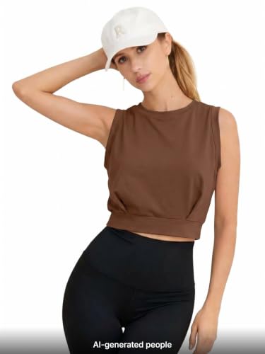 JINKESI Women Workout Crop Tank Tops Sleeveless Athletic Yoga Tops Running Gym Crop Workout Tank Tops Brown-L — view 4