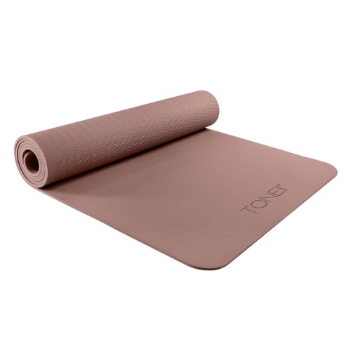 TONE Fitness Yoga Mat 1/4 Thick Non Slip Exercise & Pilates Mat for Home Workouts with Carrying Strap | V Pattern | Mocha